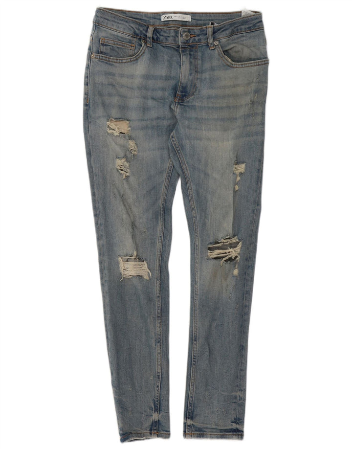 Zara Herre Distressed Slim Jeans EU 40 Medium W31 L29 Blå Bomuld