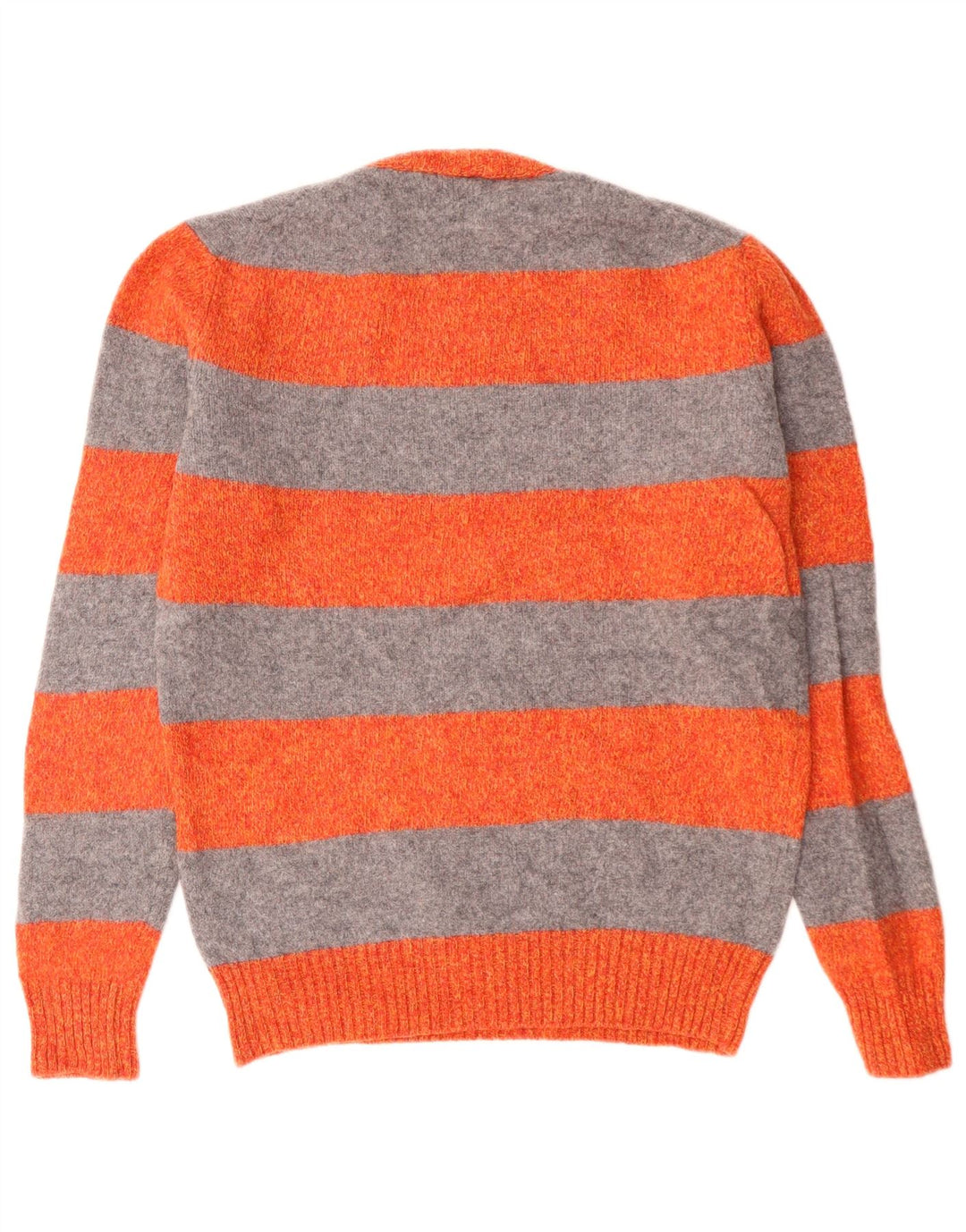 BENETTON Herre sweater med rund hals, lille orange stribet jomfruuld