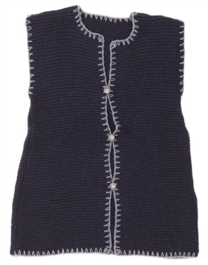 Vintage ærmeløs cardigan sweater til kvinder UK 12 Medium Navy Blue
