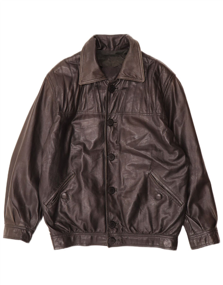 VINTAGE Herre Læderjakke UK 40 Stor Sort Læder