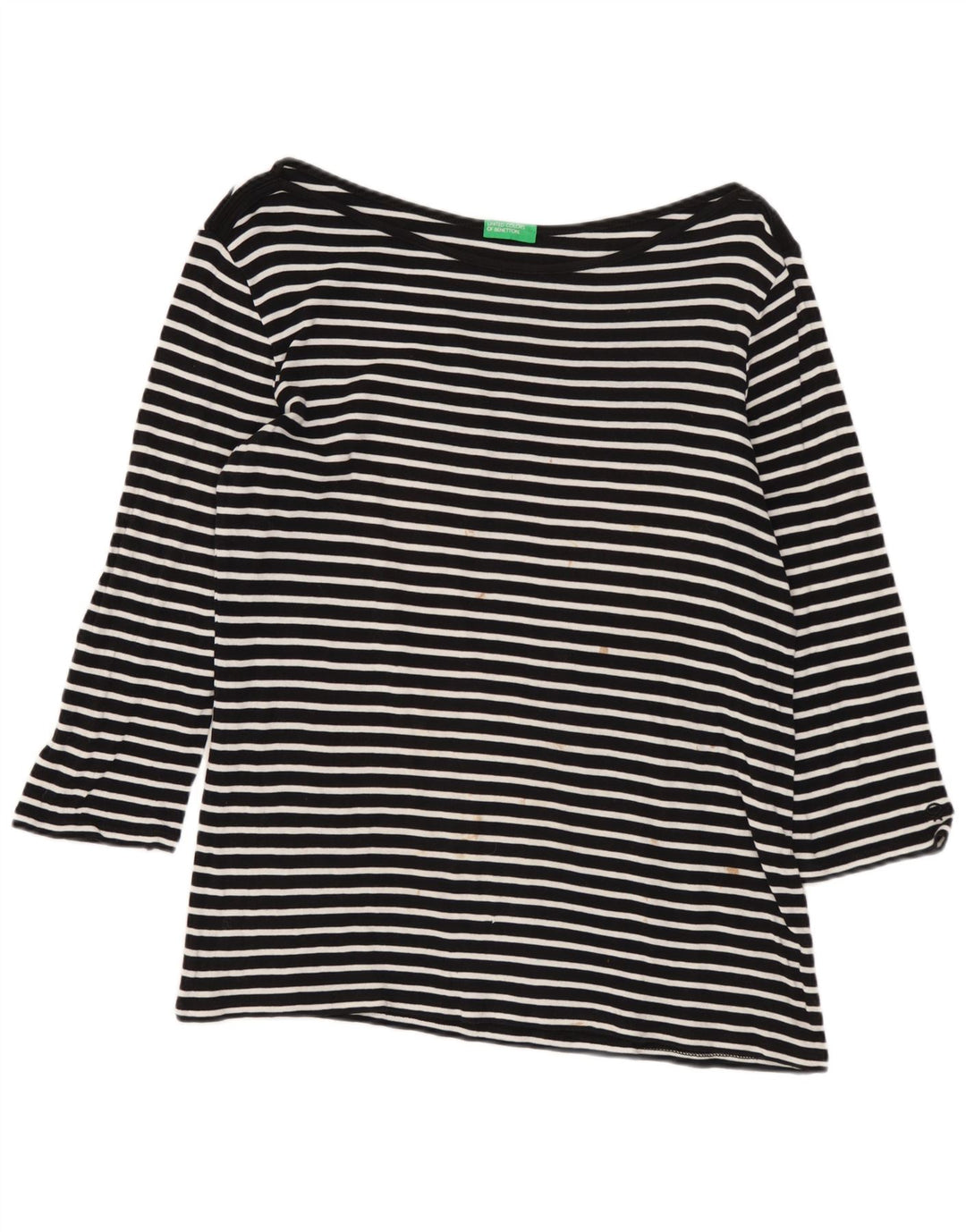 Benetton Dame Top 3/4 ærme UK 12 Medium Sort Stribet Nautical