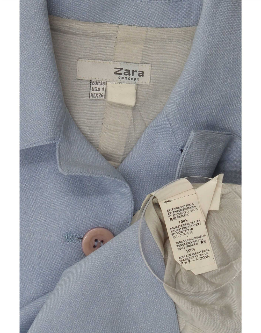 Zara Dame 5-knaps blazerjakke EU 36 XS Blå Polyester