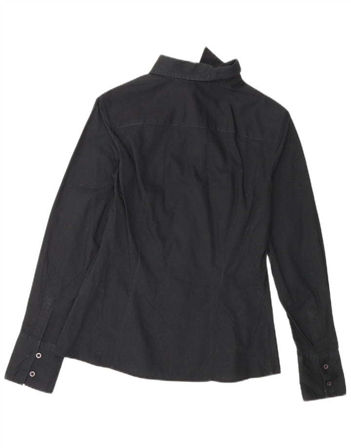 BENETTON Dameskjorte UK 10 Lille sort bomuld