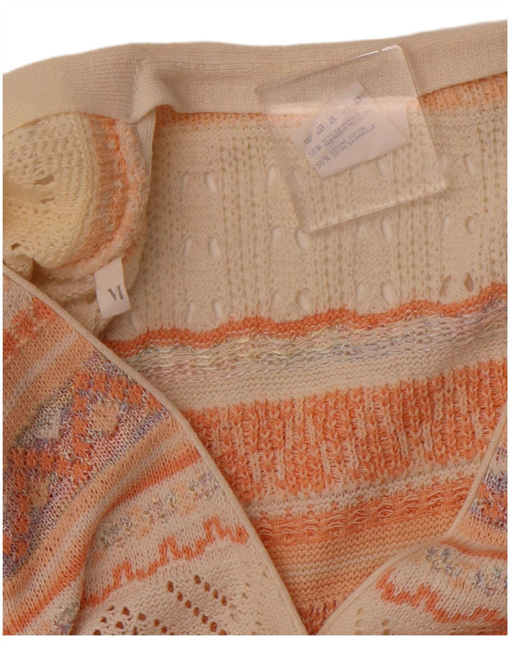 VINTAGE Dame ærmeløs cardigan sweater UK 14 Medium White Geometric