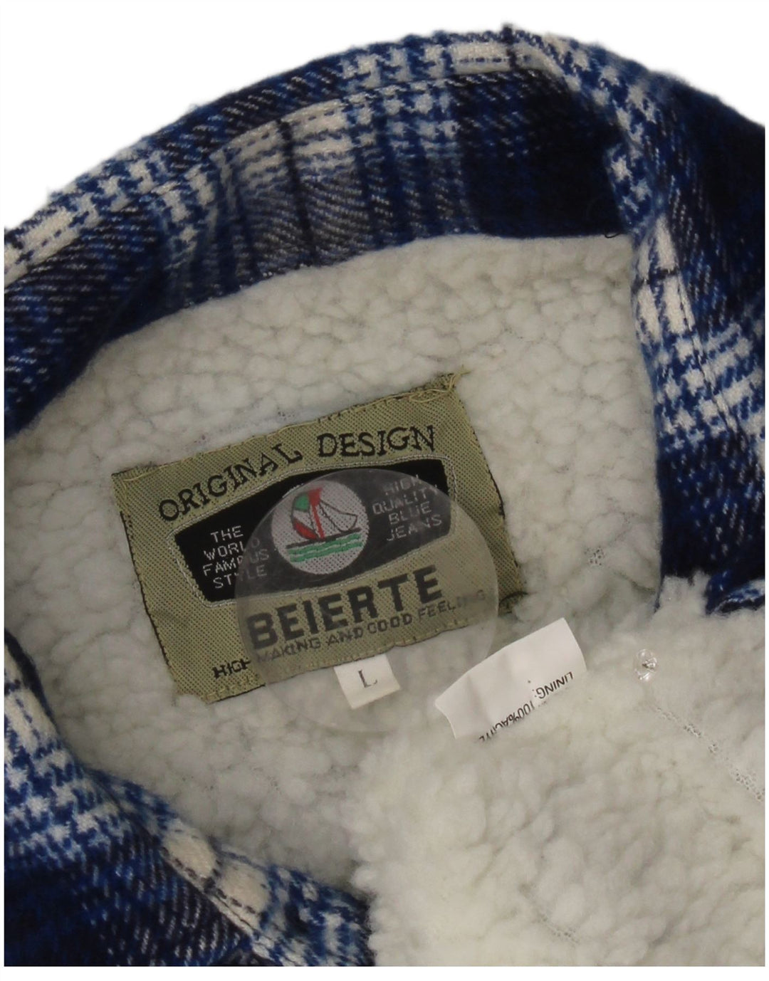 Vintage herre skovhugger flannel skjorte stor blå ternet akryl