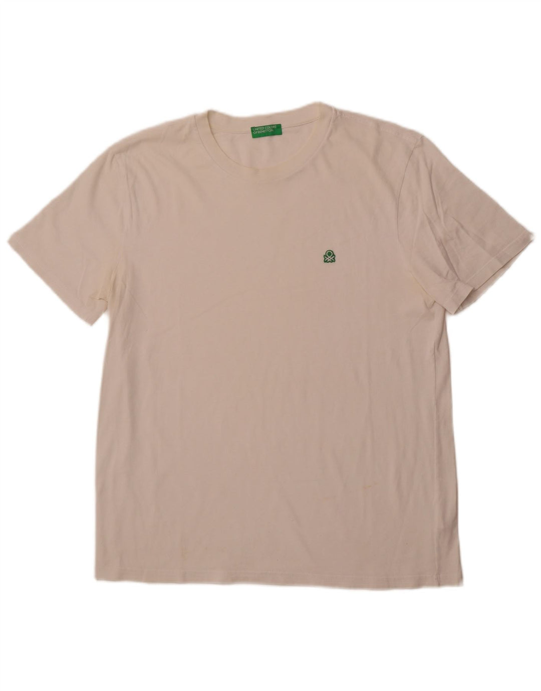 BENETTON Herre T-Shirt Top Stor Hvid Bomuld