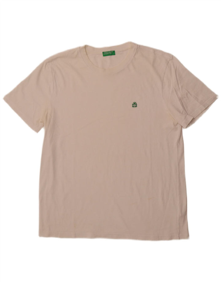 BENETTON Herre T-Shirt Top Stor Hvid Bomuld