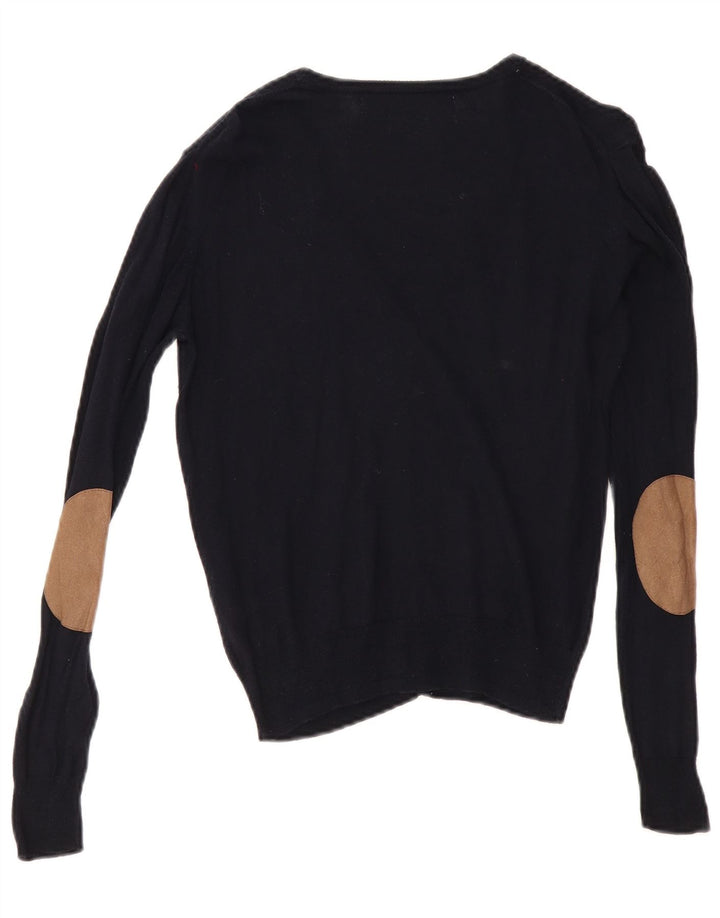 Zara Dame Cardigan Sweater UK 12 Medium Navyblå Bomuld