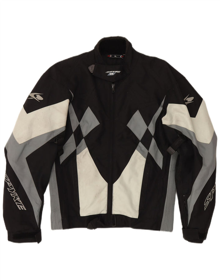 Spyke Herre Graphic Bomber Jacket UK 40 Large Black Colourblock Biker