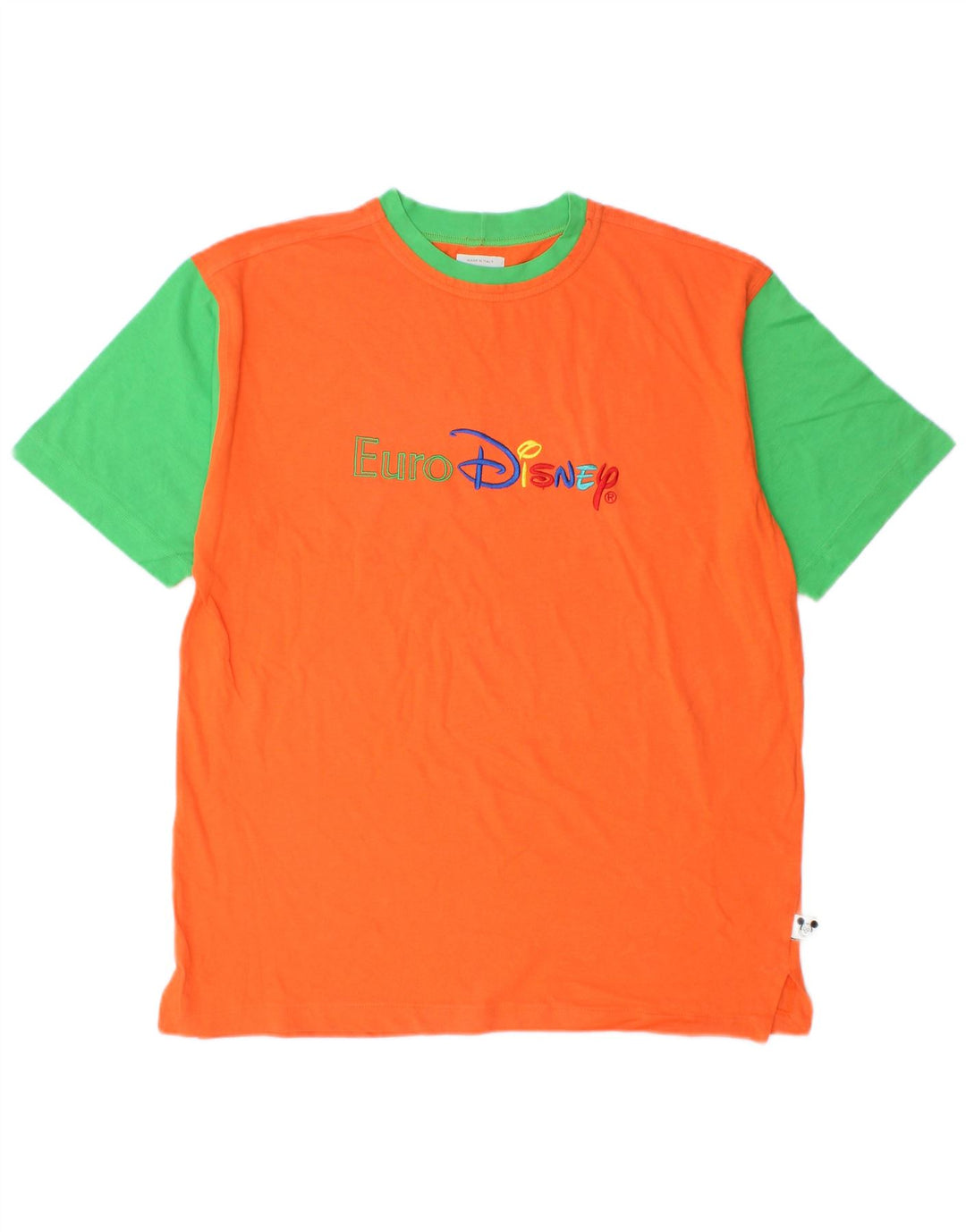 BENETTON Herre Mickey Mouse grafisk T-shirt Top Medium Orange Colourblock