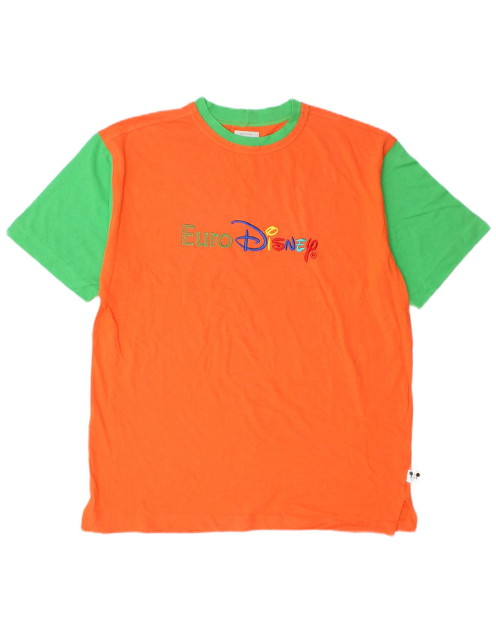 BENETTON Herre Mickey Mouse grafisk T-shirt Top Medium Orange Colourblock