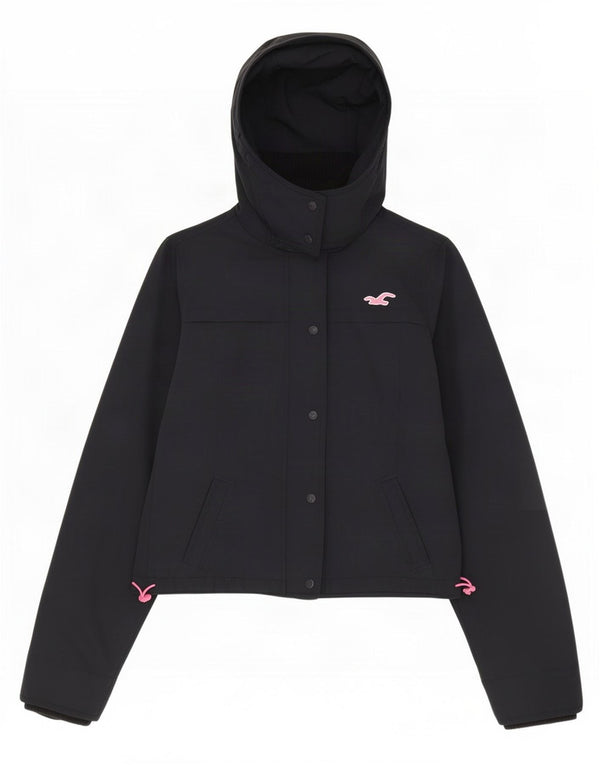 Hollister Regnjakke med hætte til kvinder UK 14 Mellem marineblå nylon
