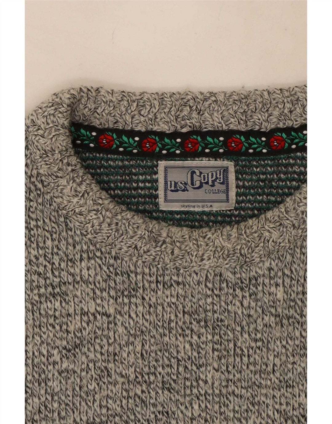 Vintage Herre Crew Neck Jumper Sweater Large Grey Fair Isle Wool