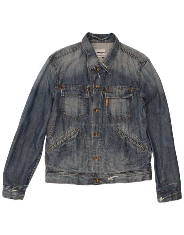 Gas Herre Distressed Denim Jacket UK 38 Medium Blue Cotton