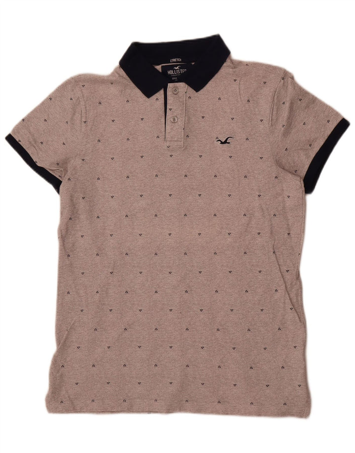 Hollister Stretch Polo Shirt Medium Grey Geometrisk Bomuld