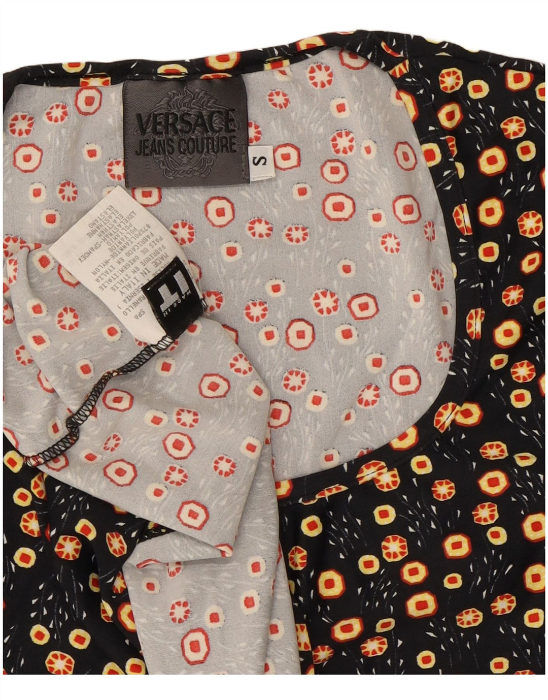 Versace T-Shirt Top UK 8 Small Black Floral Polyamide