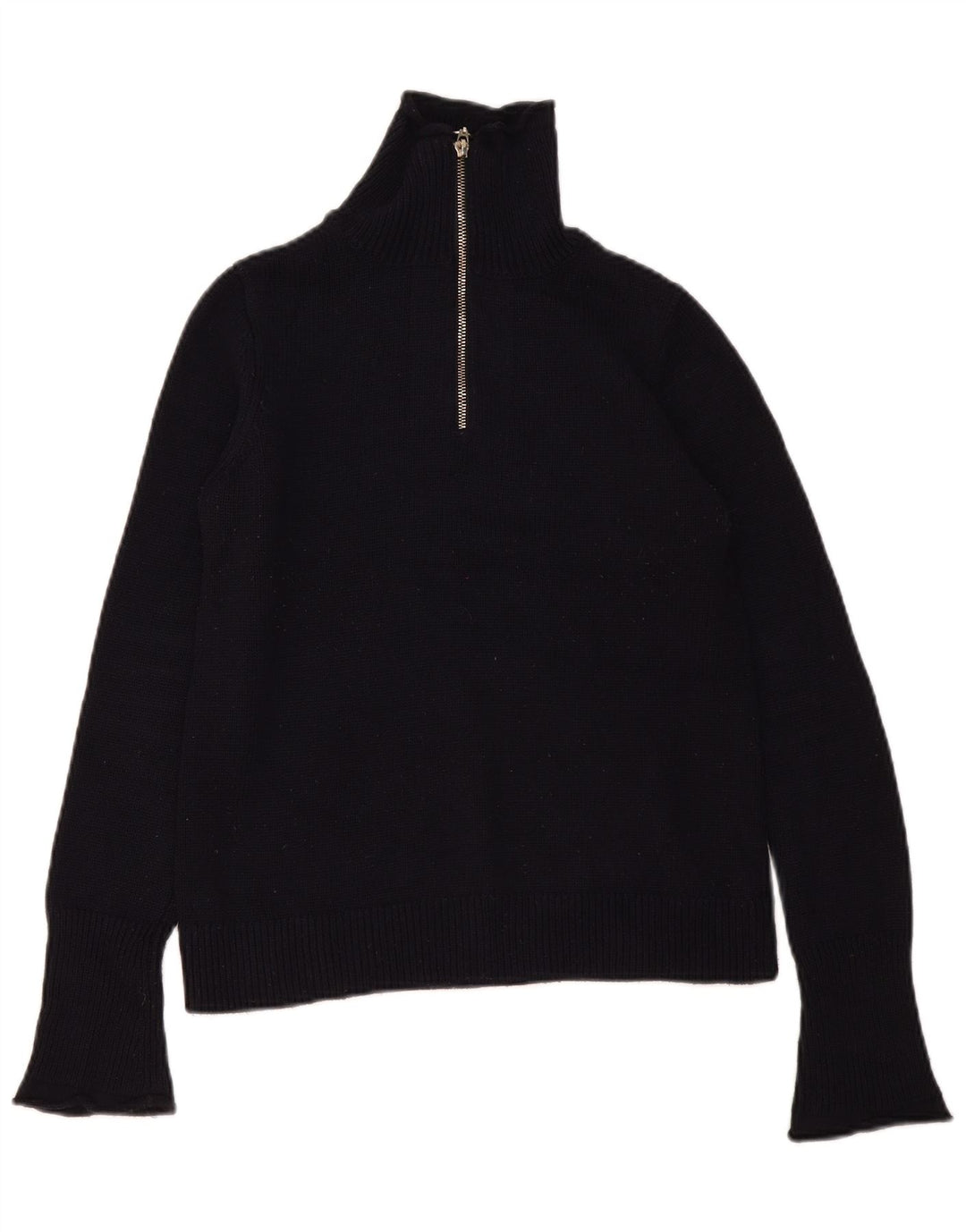 Zara Dame Zip Neck Jumper Sweater UK 12 Medium Sort Polyester