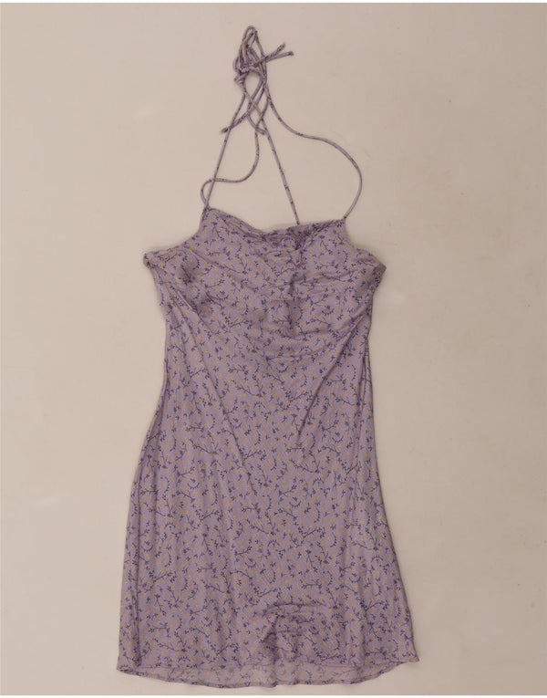Zara Dame Mini Halter Dress UK 6 XS Lilla Floral Viscose