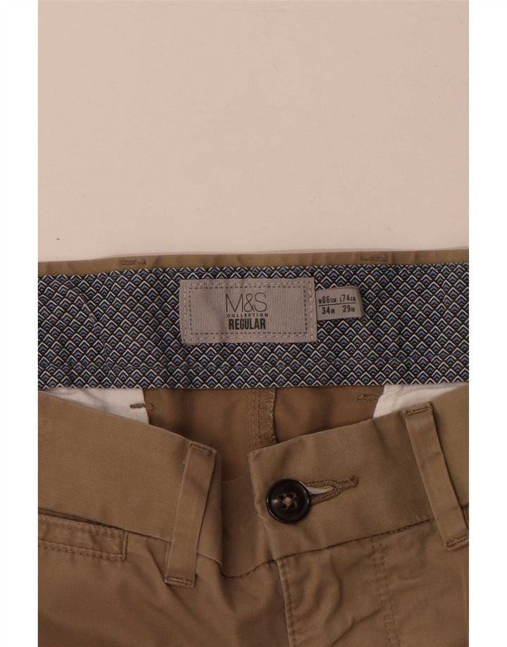 Marks & Spencer Herre Regular Chino Bukser W34 L29 Beige Bomuld