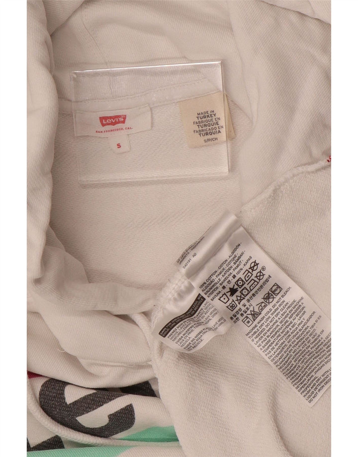 LEVI'S Oversized grafisk hættetrøjetrøje til kvinder UK 10 Lille hvid bomuld