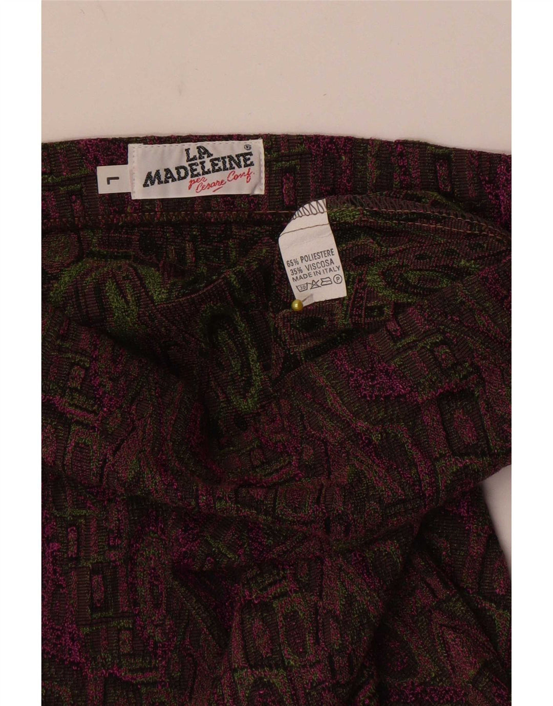 Vintage kvinders blyantnederdel Large W32 Bourgogne geometrisk polyester