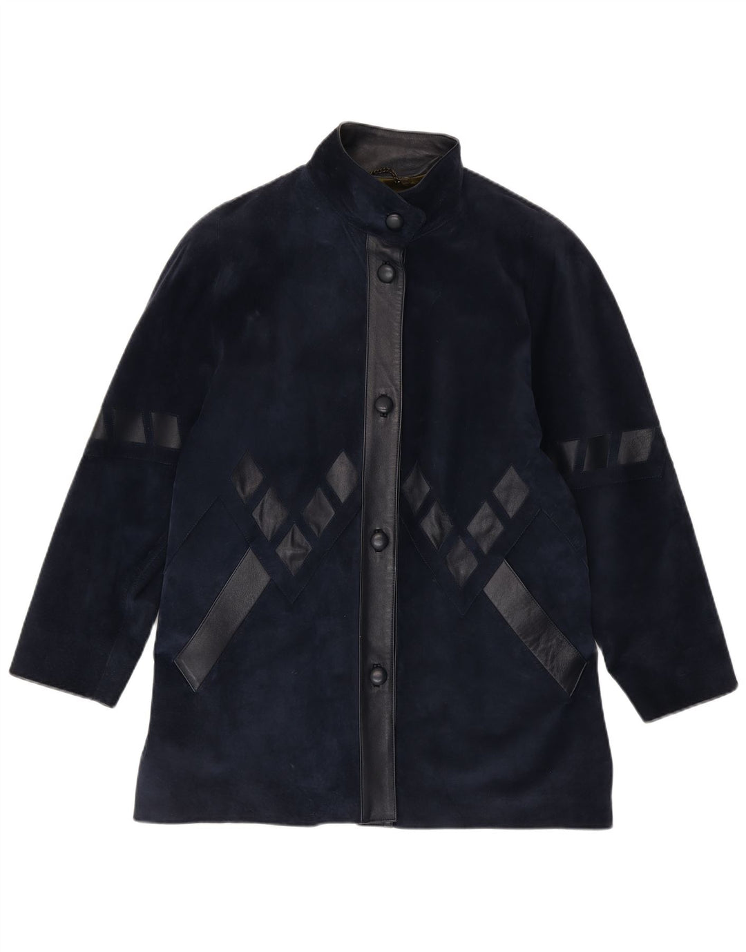 Vintage Dame Oversized Ruskind Overfrakke UK 14 Medium Navy Blue Geometric