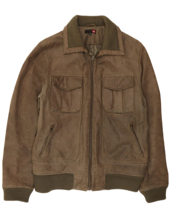 4 You Herre Ruskind Bomber Jacket UK 42 XL Brunt Læder