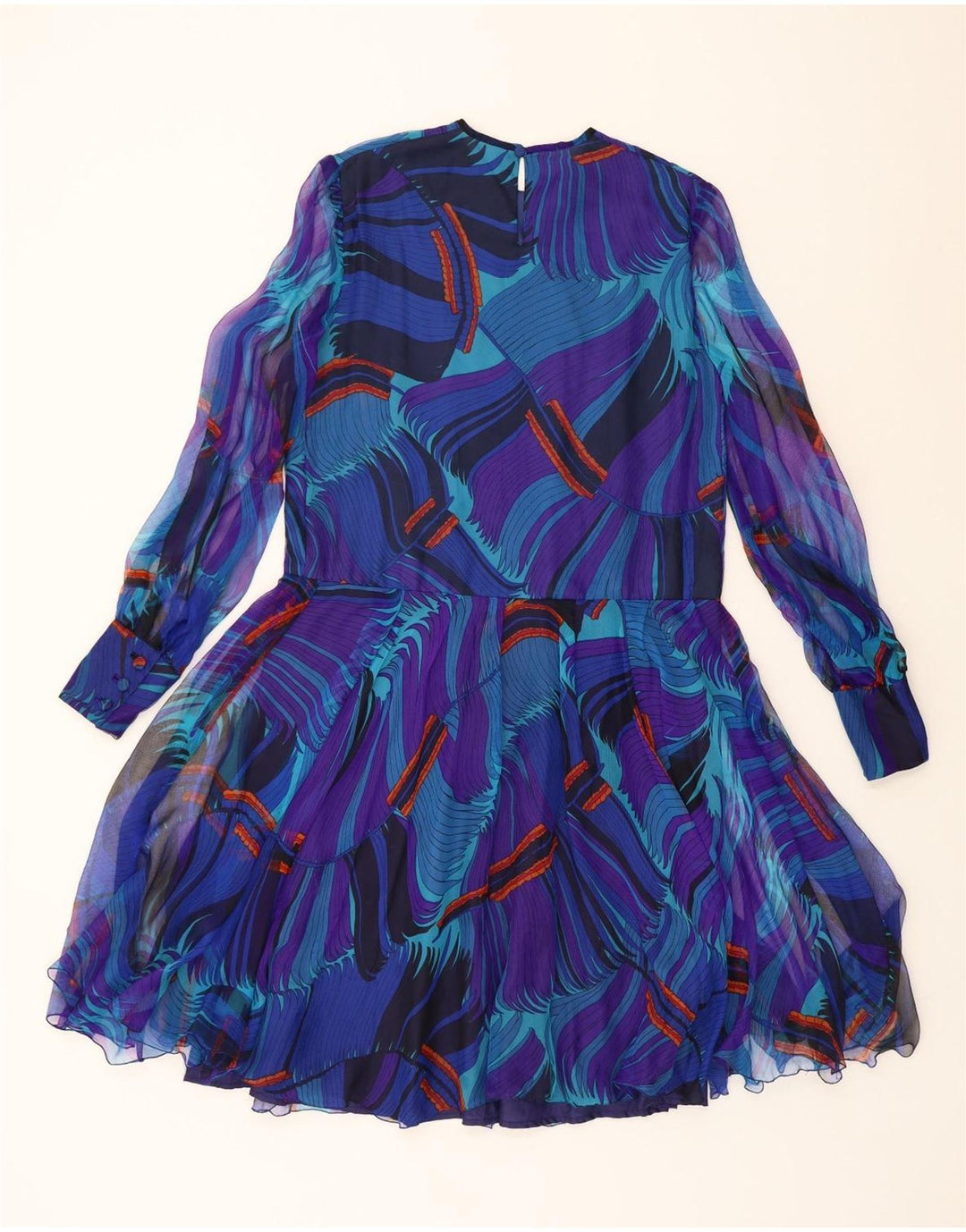 VINTAGE Womens Abstract Pattern Long Sleeve A-Line Dress UK 14 Medium Blue Vintage Vintage and Second-Hand Vintage from Messina Hembry 