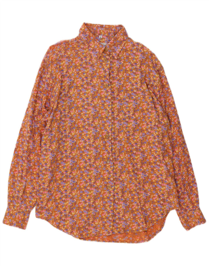 Vintage dameskjorte UK 14 Medium Multicolored Floral Viscose