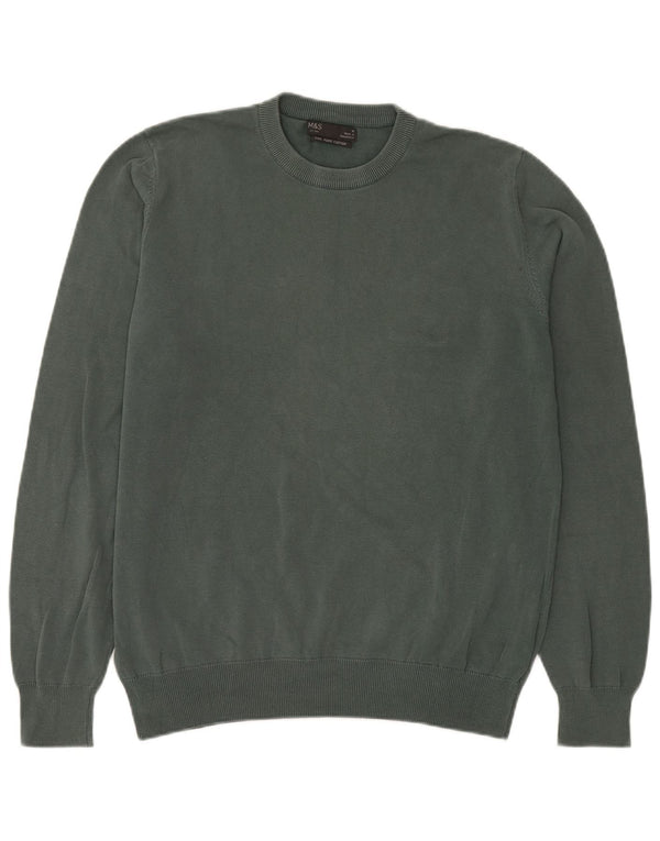 Marks & Spencer Herre sweater med rund hals, mellemgrøn bomuld