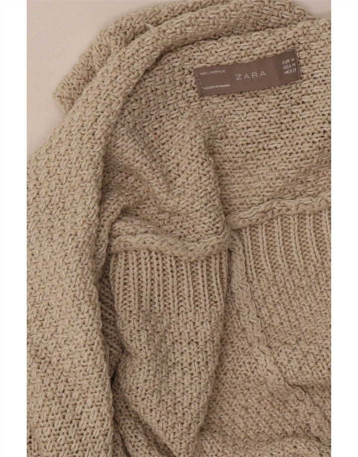 Zara Dame Oversized Kortærmet Åben Cardigan Sweater UK 14 Medium Beige
