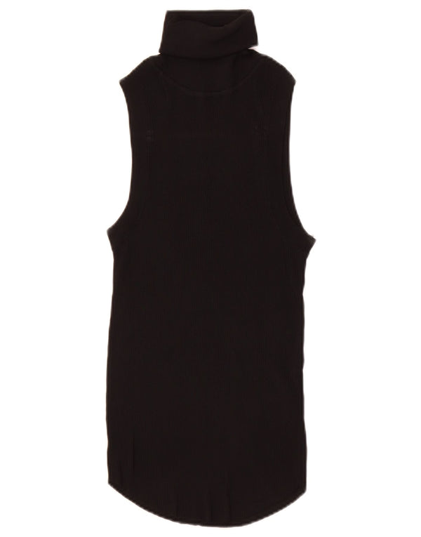 Zara Womens Roll Neck Vest Tank Top UK 12 Medium Black Viscose