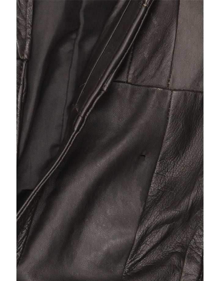 VINTAGE Herre Læder Gilet UK 38 Medium Sort Patchwork