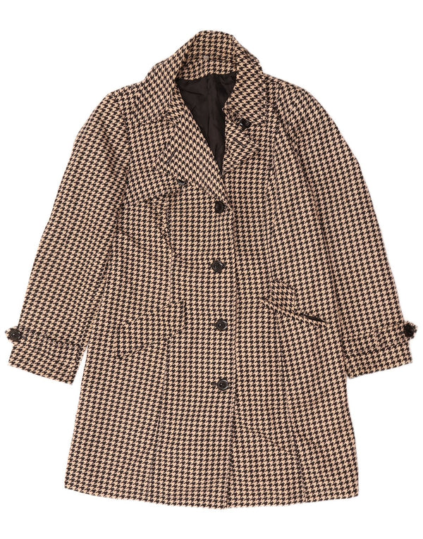 Marks & Spencer Trench Coat til kvinder UK 14 Large Beige Houndstooth Polyester