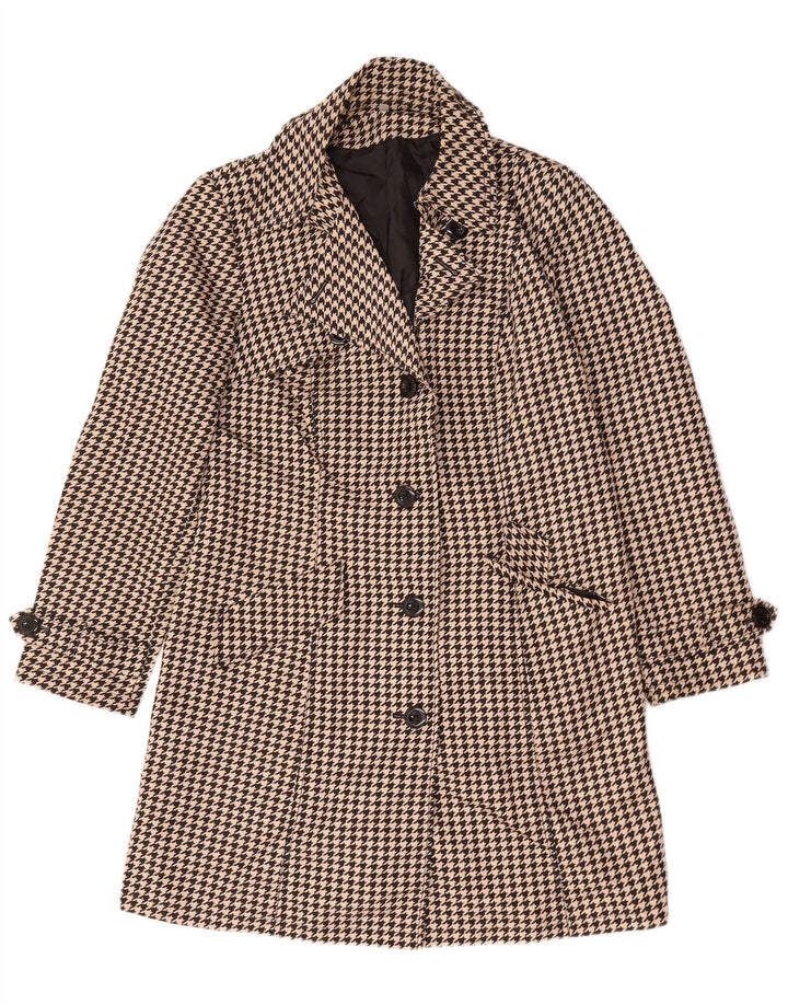 Marks & Spencer Trench Coat til kvinder UK 14 Large Beige Houndstooth Polyester