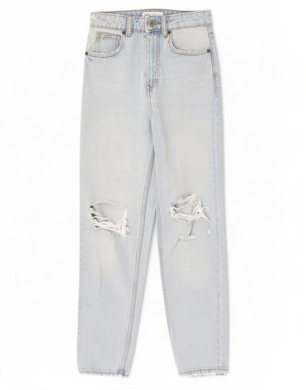 Zara Dame Distressed High Waist Jeans EU 32 2XS W22 L26 Blå