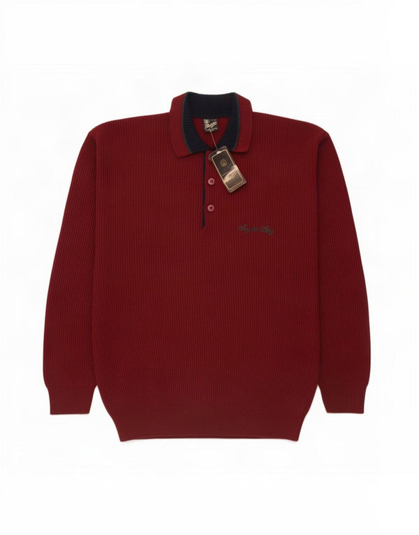 Mapier Herre Polo Neck Jumper Sweater XL Burgundy Colourblock Uld