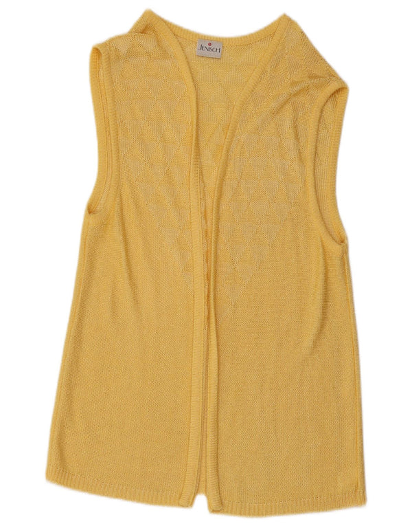 Vintage Dame Longline Ærmeløs Åben Cardigan Sweater UK 10 Lille Gul