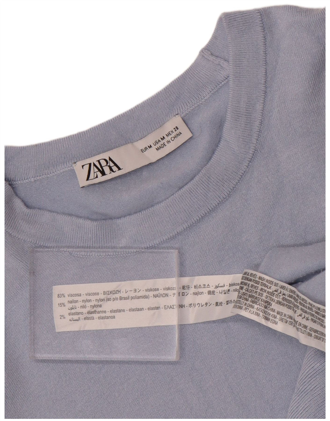 Zara Dame Boat Neck Jumper Sweater UK 12 Medium Blue Viscose
