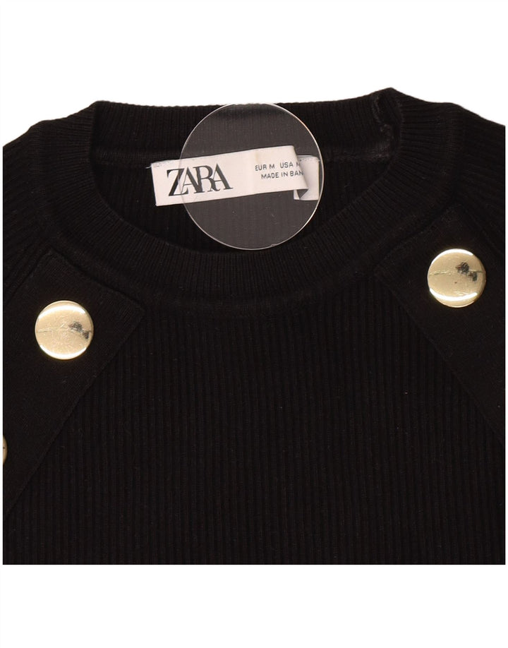 Zara Dame Crop Top Langærmet UK 12 Medium Sort