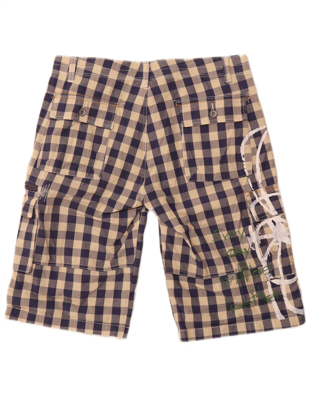 Desigual Dame grafiske Cargo Shorts EU 42 Large W34 Navy Blue Gingham