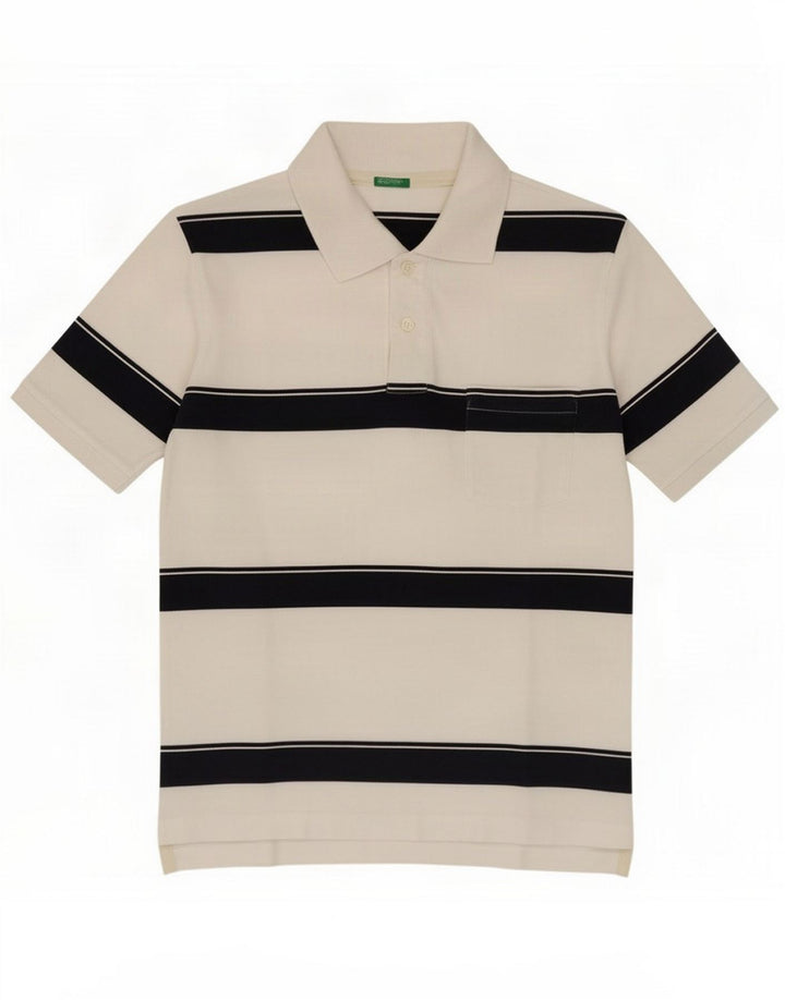 Benetton Poloshirt til mænd Medium hvid stribet bomuld