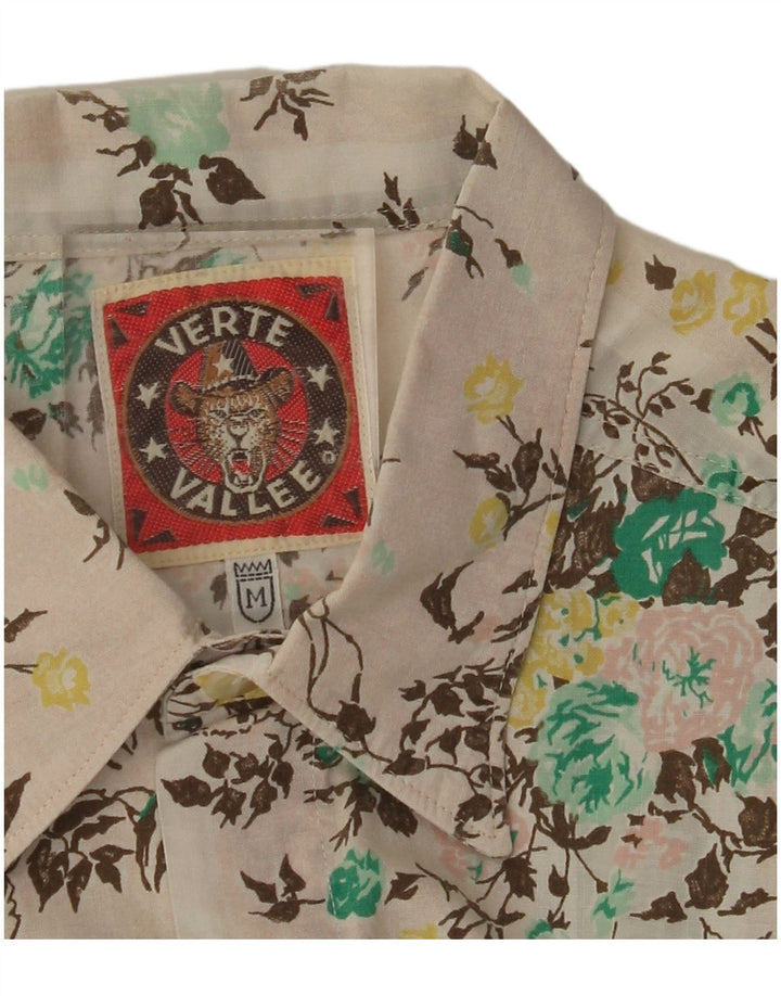 VERTE VALLEE Mens Short Sleeve Shirt Medium Beige Floral