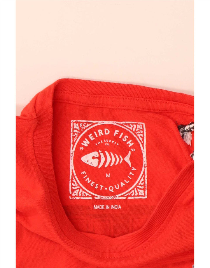Weird Fish Herre grafisk T-shirt Top Medium Rød Bomuld