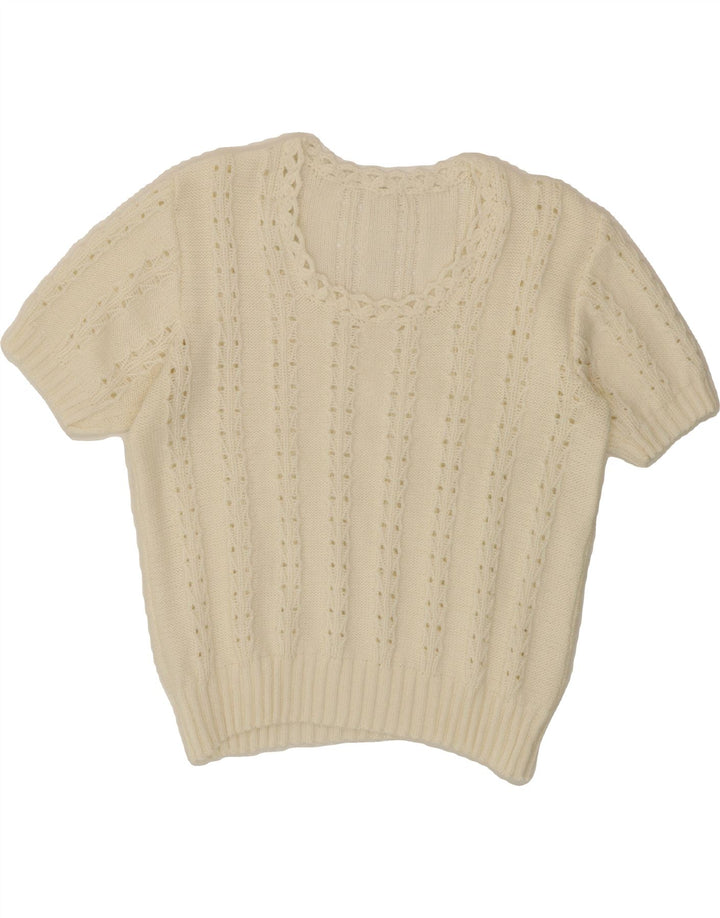 VINTAGE Womens Boat Neck Jumper Sweater UK 14 Medium Off White Vintage Vintage and Second-Hand Vintage from Messina Hembry 