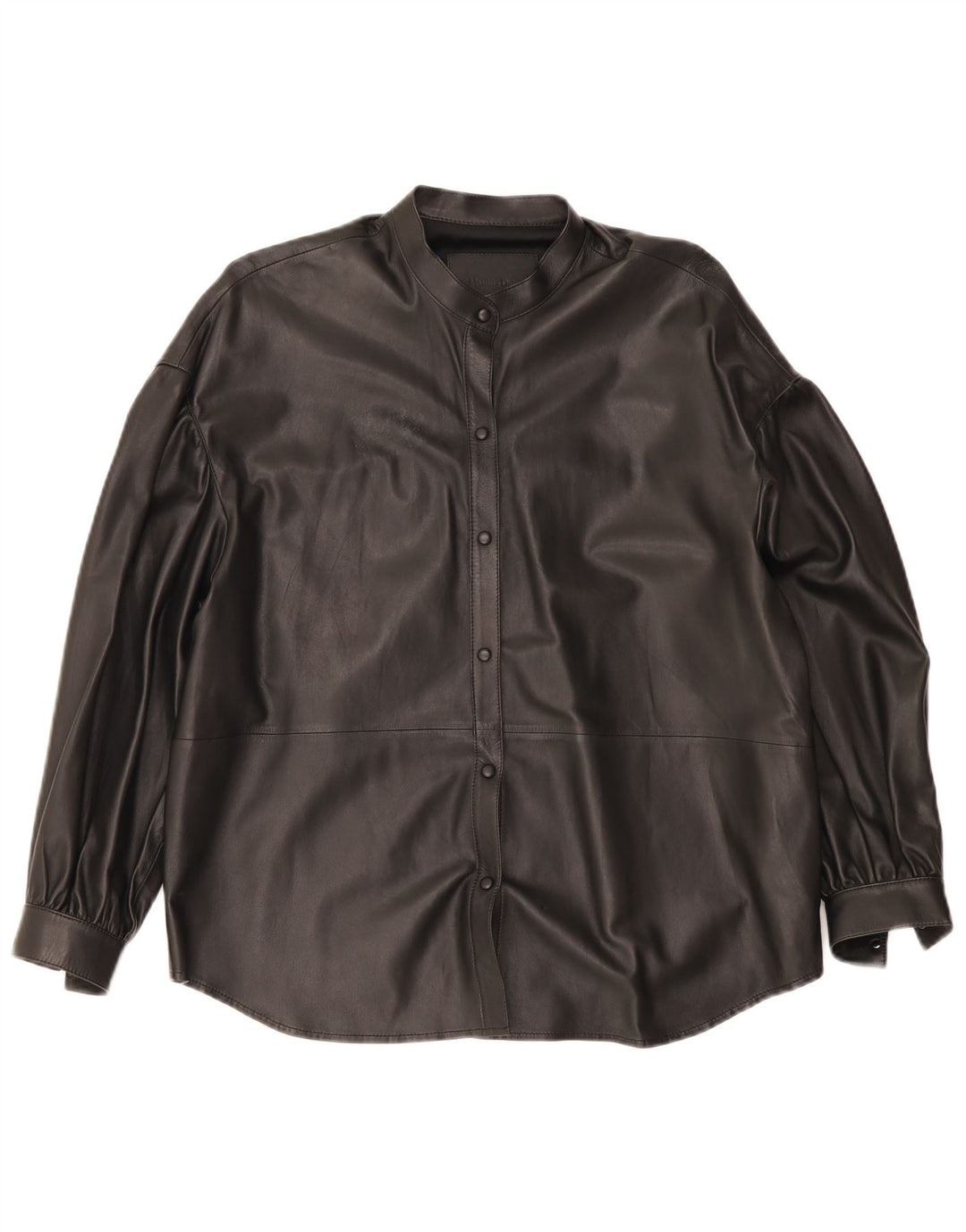 Massimo Dutti Dame Oversized Læderskjorte UK 6 XS Sort Læder