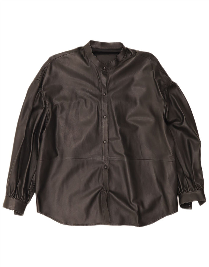 Massimo Dutti Dame Oversized Læderskjorte UK 6 XS Sort Læder