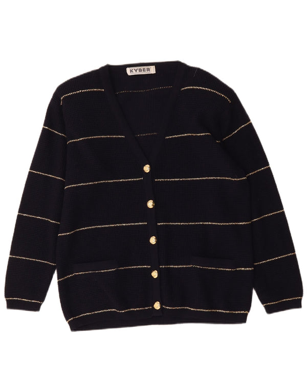 Kyber Dame Cardigan Sweater UK 16 Stor Marineblå Stribet Uld