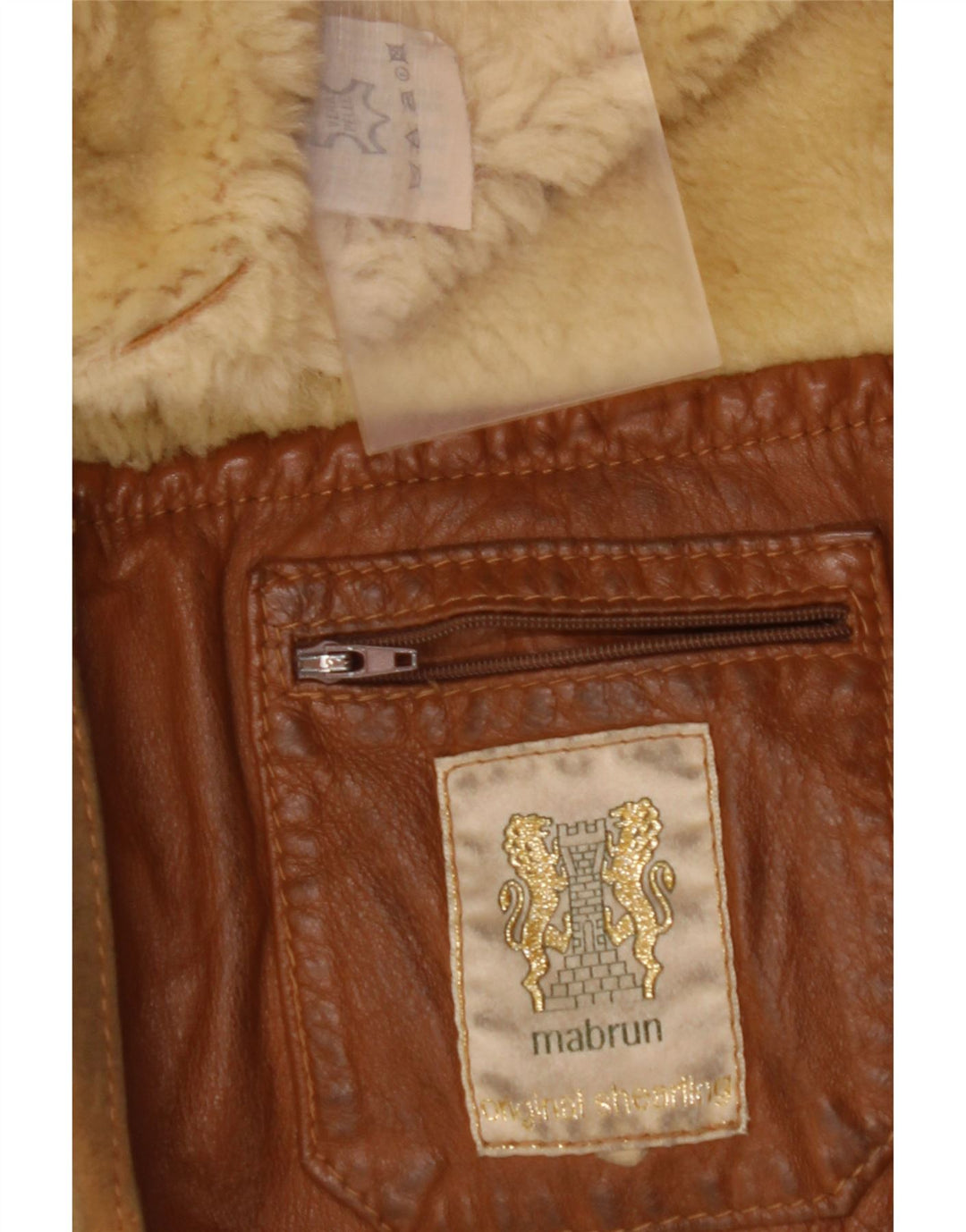 MABRUN Herre Shearling Jacket UK 36 Lille brunt læder