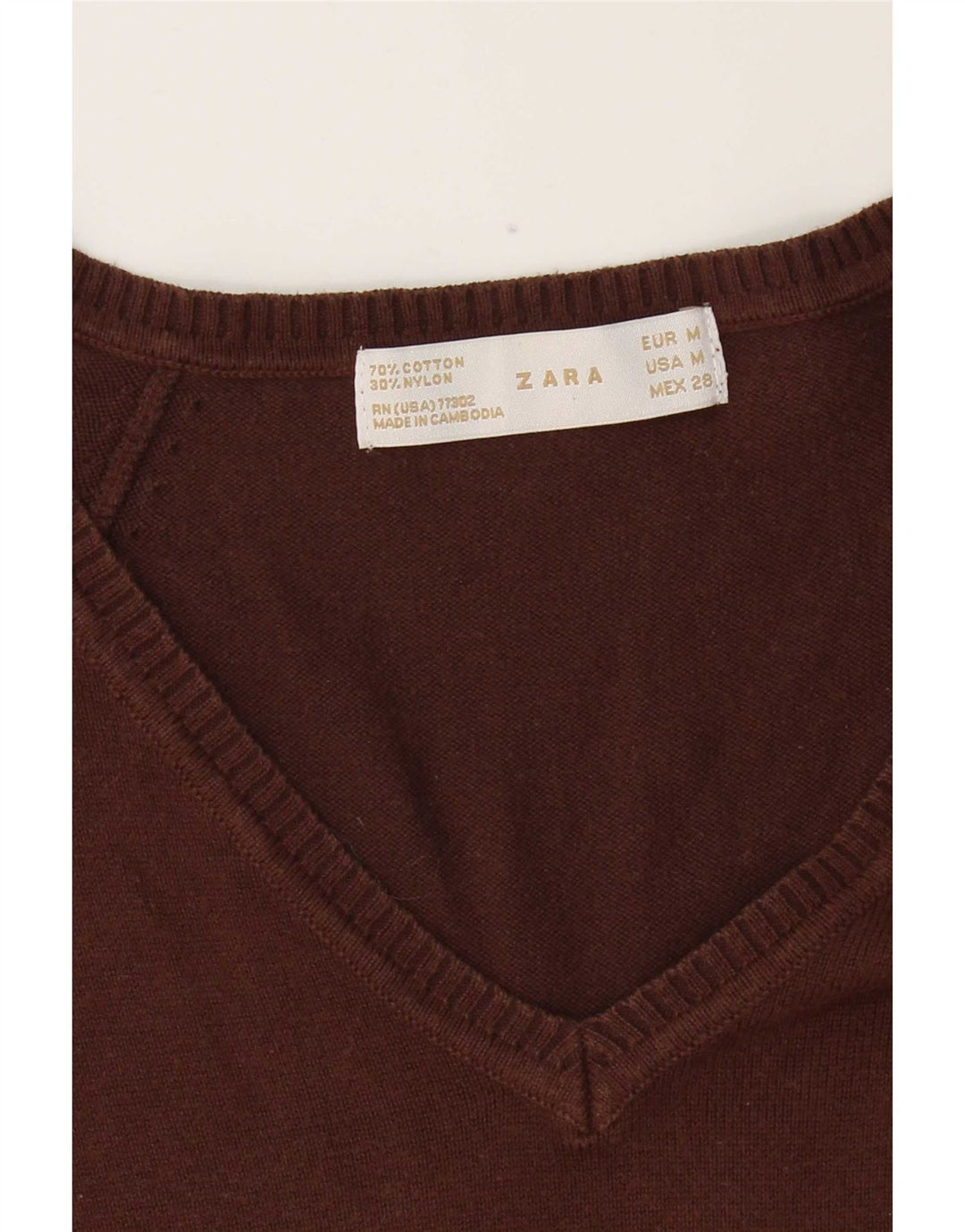 Zara Dame V-hals sweater UK 12 Medium Brun Bomuld